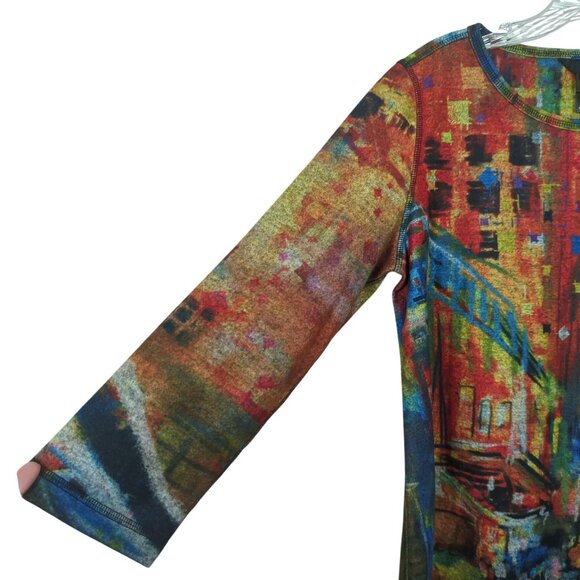 Ali Miles Multicolor Tunic Women’s size L Brushed Abstract Art Print Long Sleeve - Picture 3 of 11